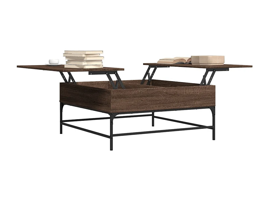Mesa de centro madera ingeniería metal roble marrón 95x95x45 cm