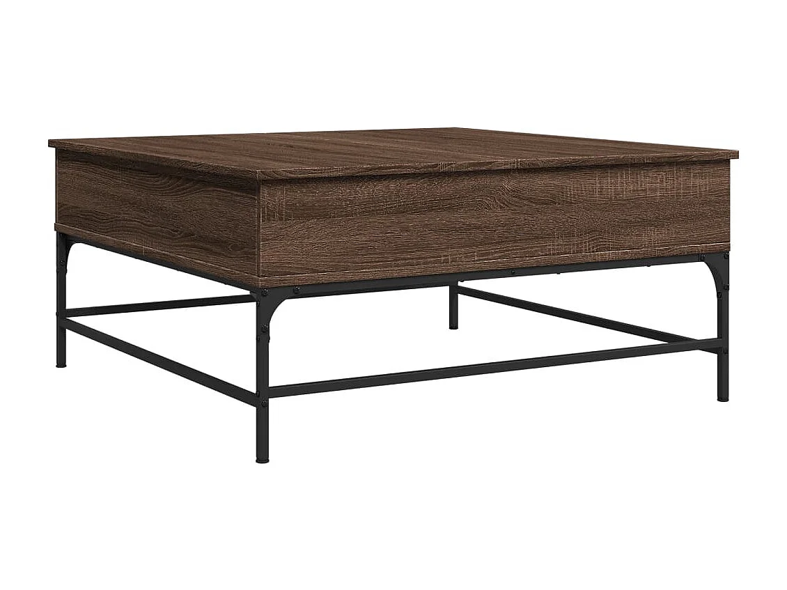 Mesa de centro madera ingeniería metal roble marrón 95x95x45 cm