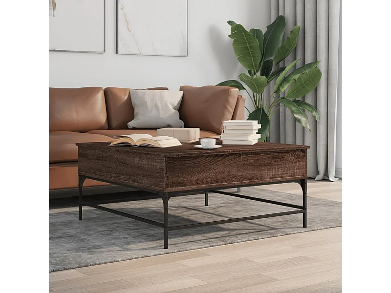 Salontafel 95x95x45 cm bewerkt hout en metaal bruin eikenkleur
