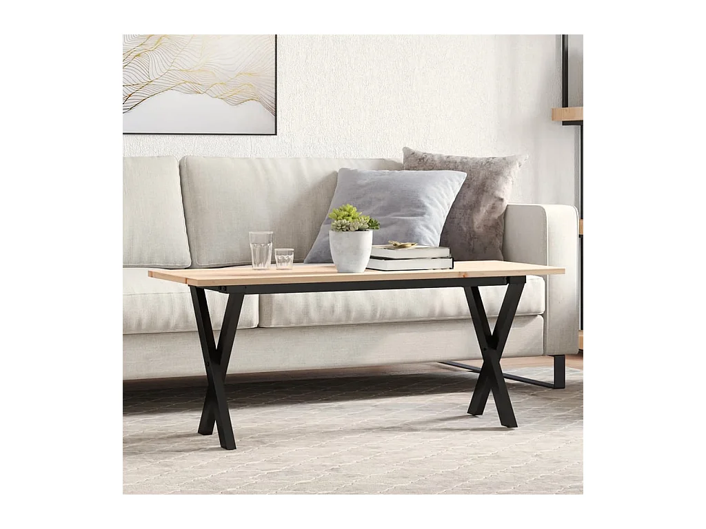 Table basse cadre en X 110x40x45 cm bois de pin massif et acier