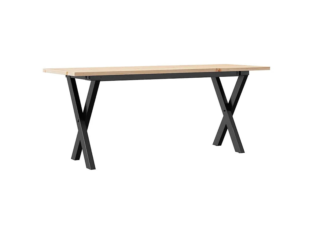 Mesa de centro marco X madera maciza pino y acero 110x40x45 cm