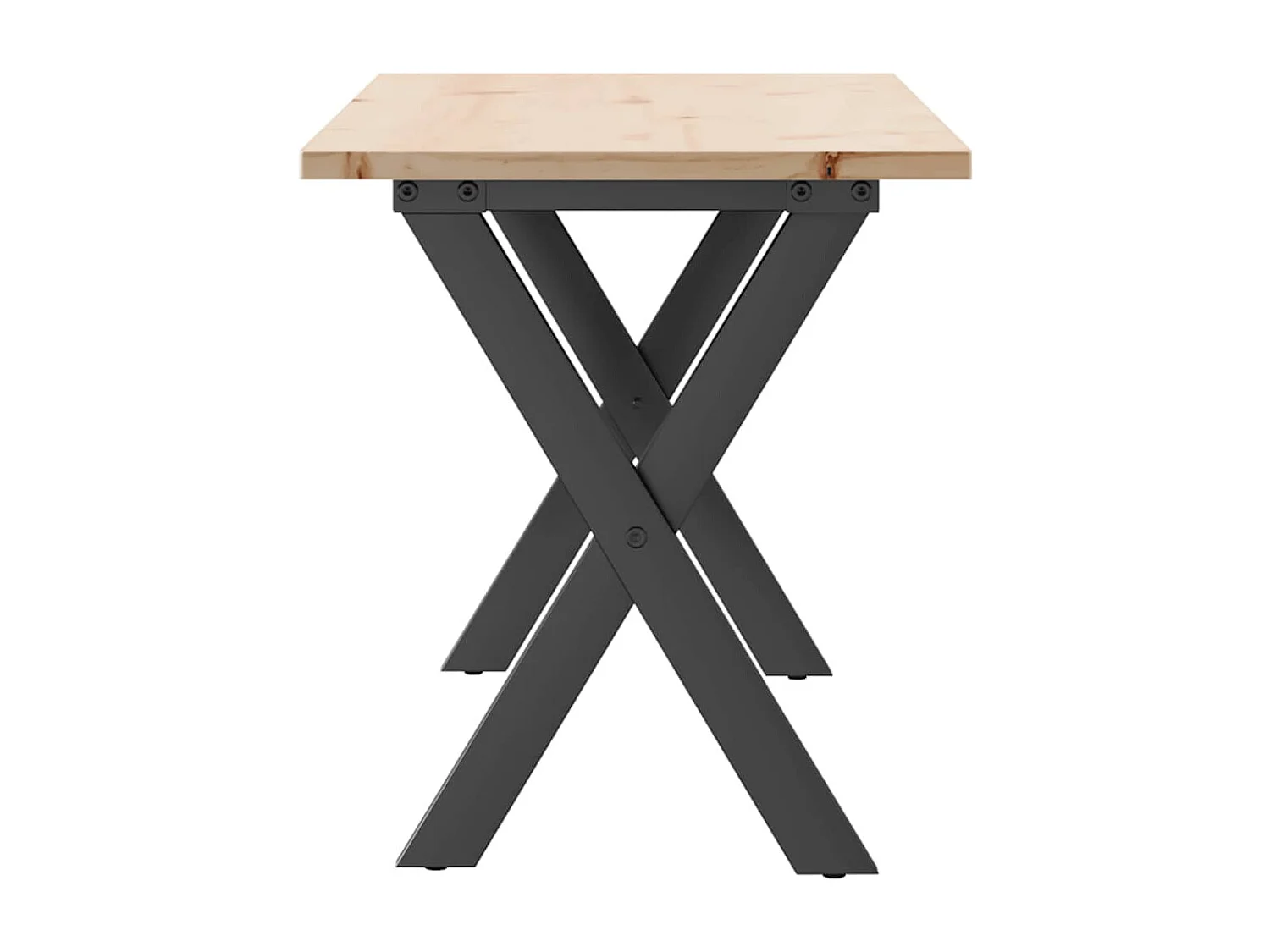 Mesa de centro marco X madera maciza pino y acero 110x40x45 cm