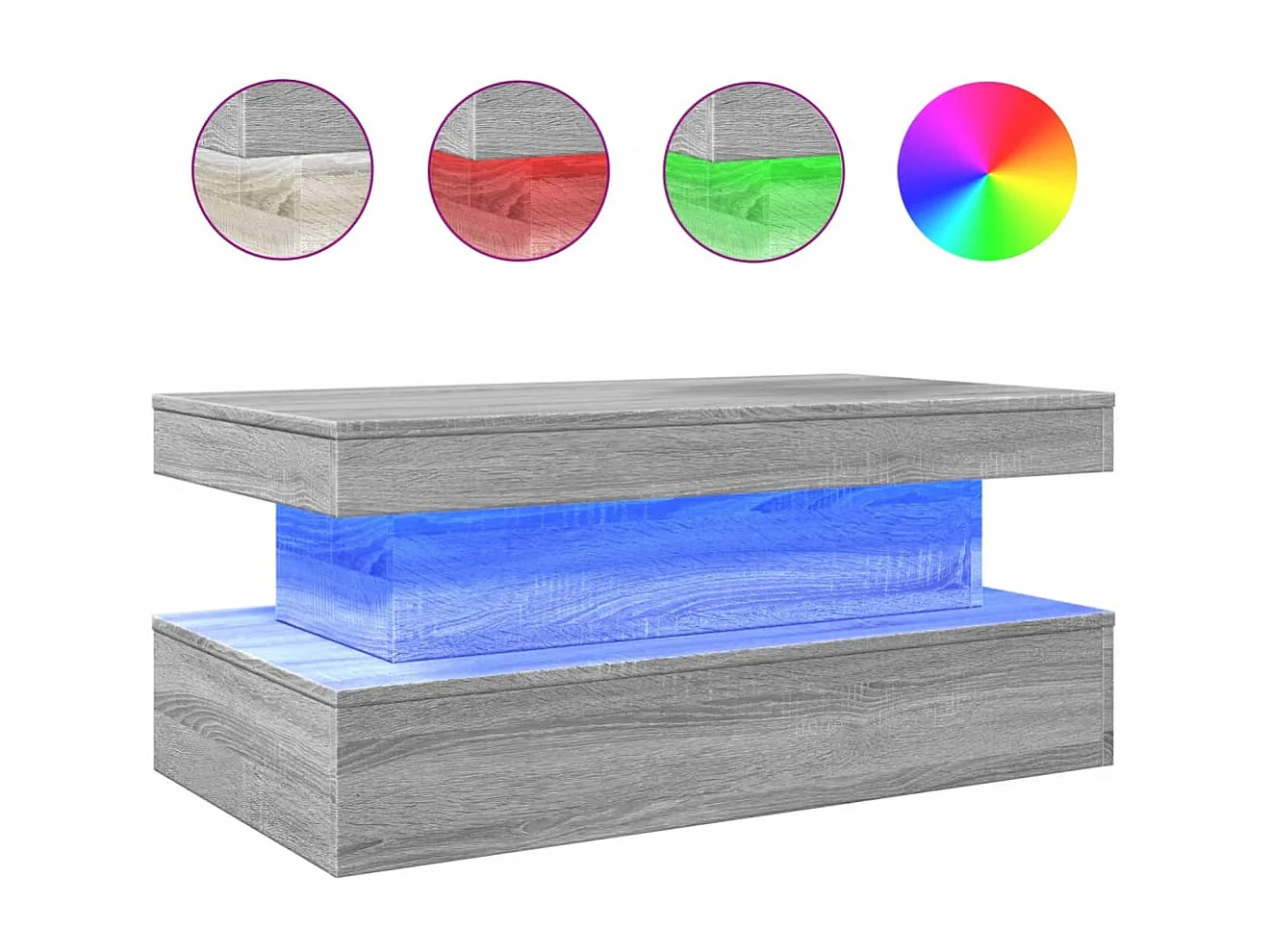Mesa de centro com luzes LED 90x50x40 cm cinzento sonoma