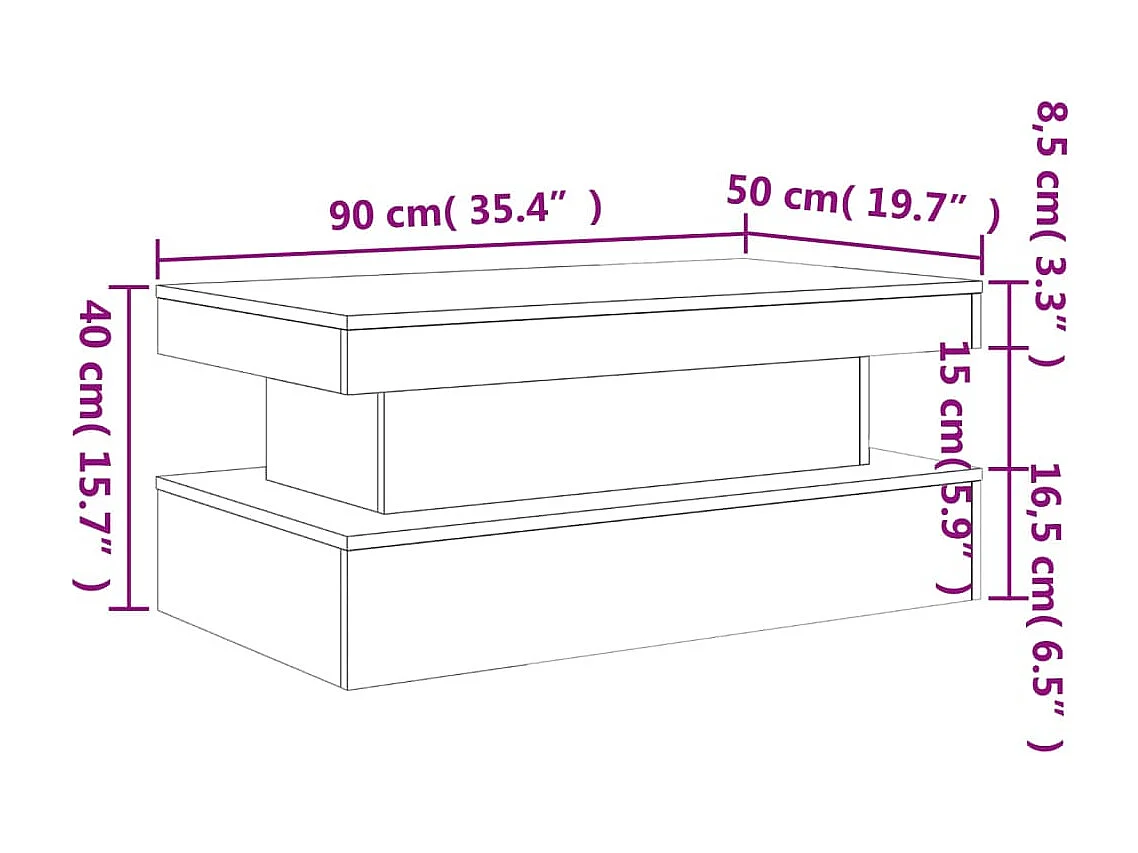 Mesa de centro com luzes LED 90x50x40 cm cinzento sonoma