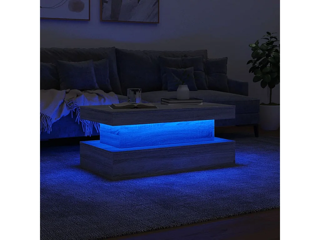 Mesa de centro com luzes LED 90x50x40 cm cinzento sonoma