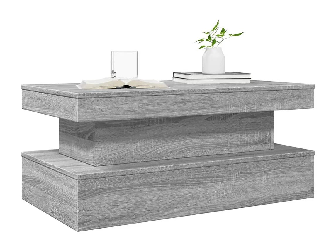 Mesa de centro com luzes LED 90x50x40 cm cinzento sonoma
