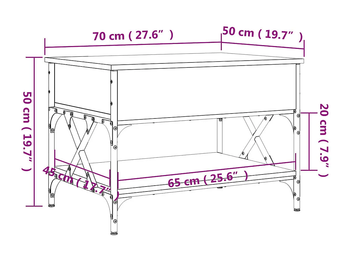 Couchtisch Braun Eichen-Optik 70x50x50 cm Holzwerkstoff Metall