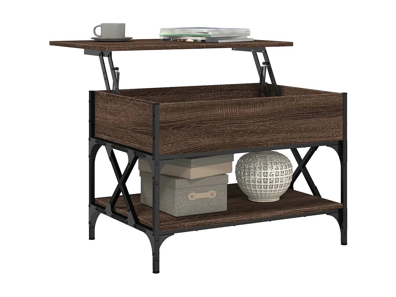 Couchtisch Braun Eichen-Optik 70x50x50 cm Holzwerkstoff Metall