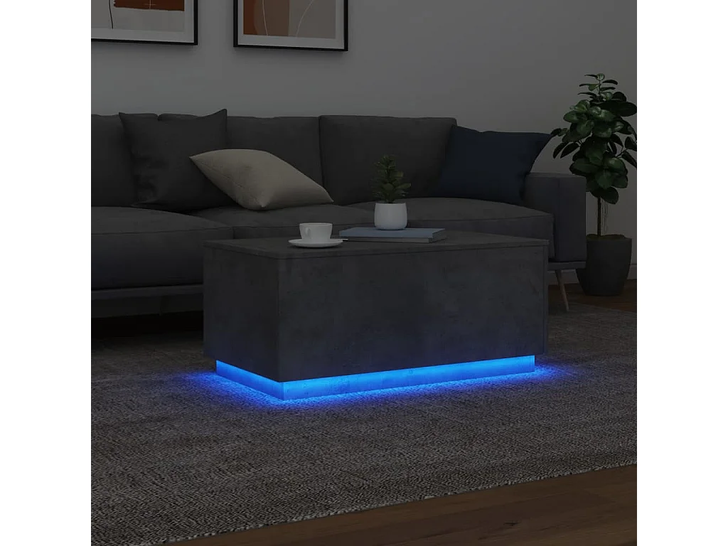 Table basse avec lumières LED gris béton 90x50x40 cm