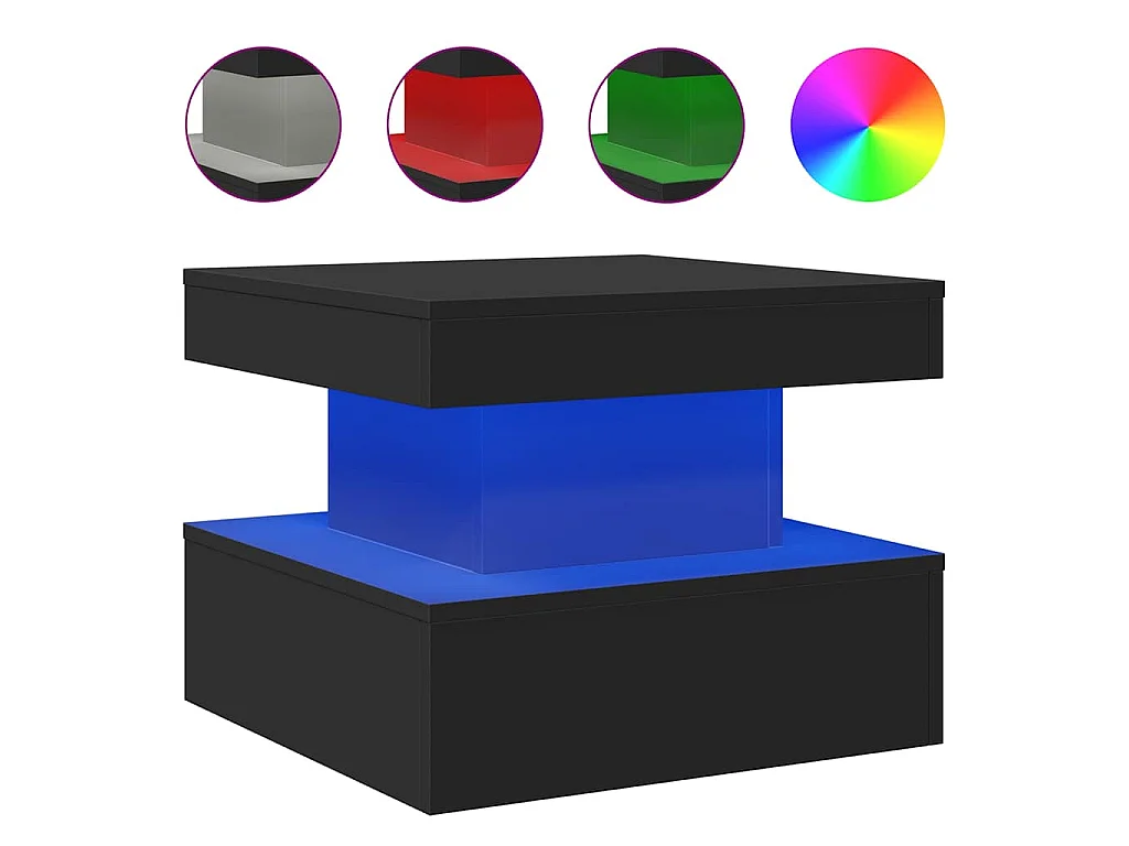 Couchtisch mit LED-Leuchten Schwarz 50x50x40 cm