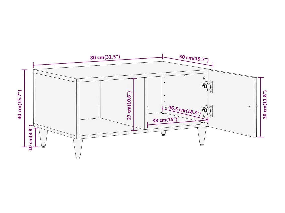 Table basse 80x50x40 cm bois de manguier massif