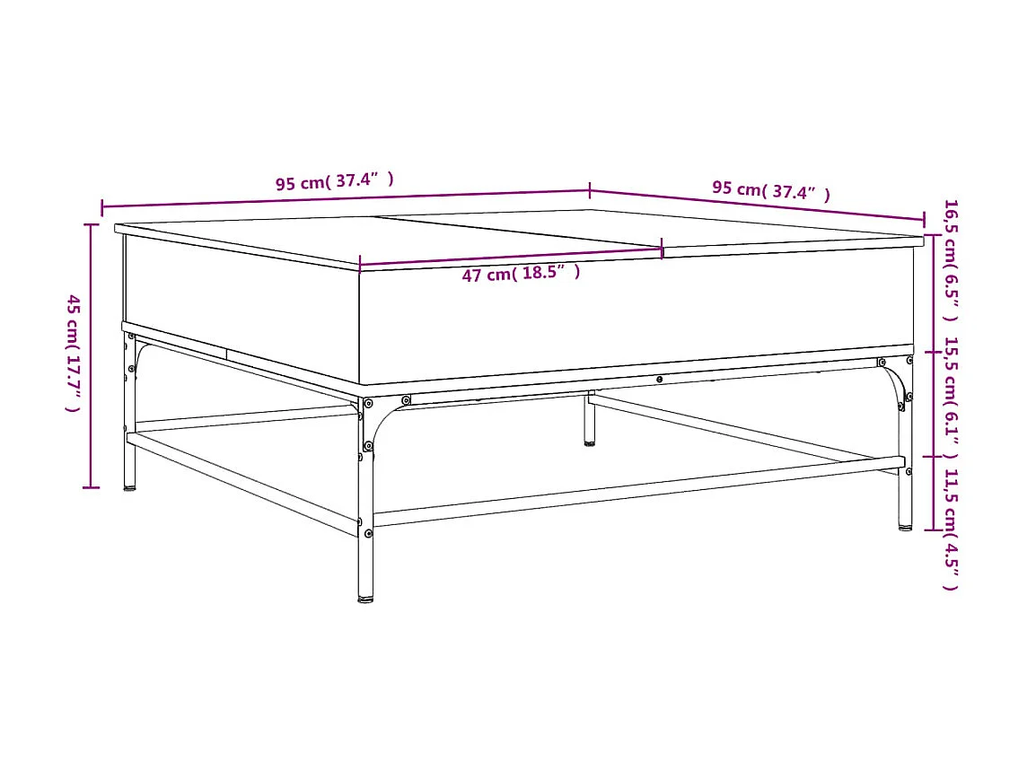 Mesa de centro 95x95x45 cm derivados de madeira/metal preto