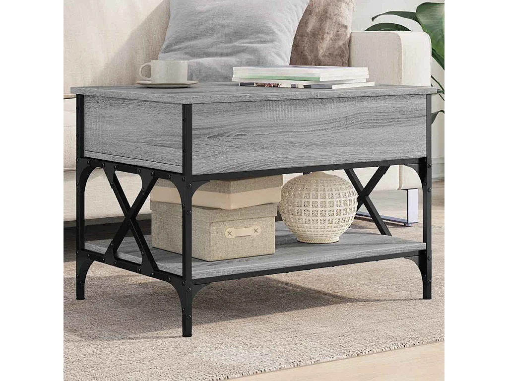 Table basse sonoma gris 70x50x50 cm bois d'ingénierie et métal