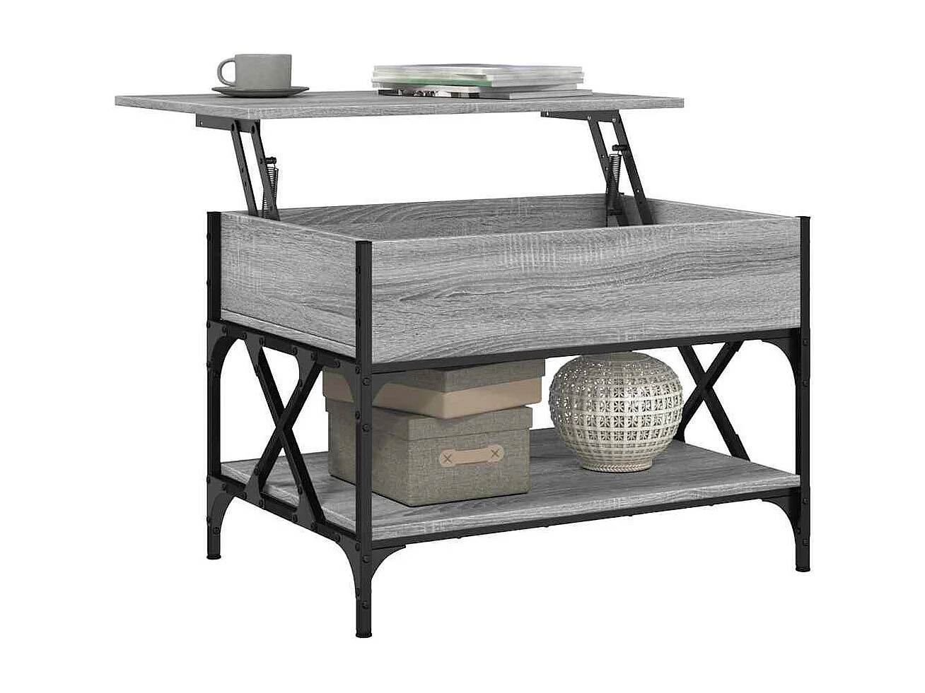 Table basse sonoma gris 70x50x50 cm bois d'ingénierie et métal