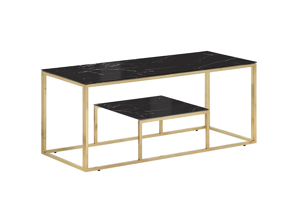 Table basse doré acier inoxydable et verre trempé