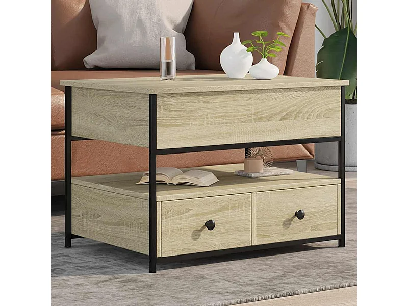 Salontafel 70x50x50 cm bewerkt hout en metaal sonoma eikenkleur