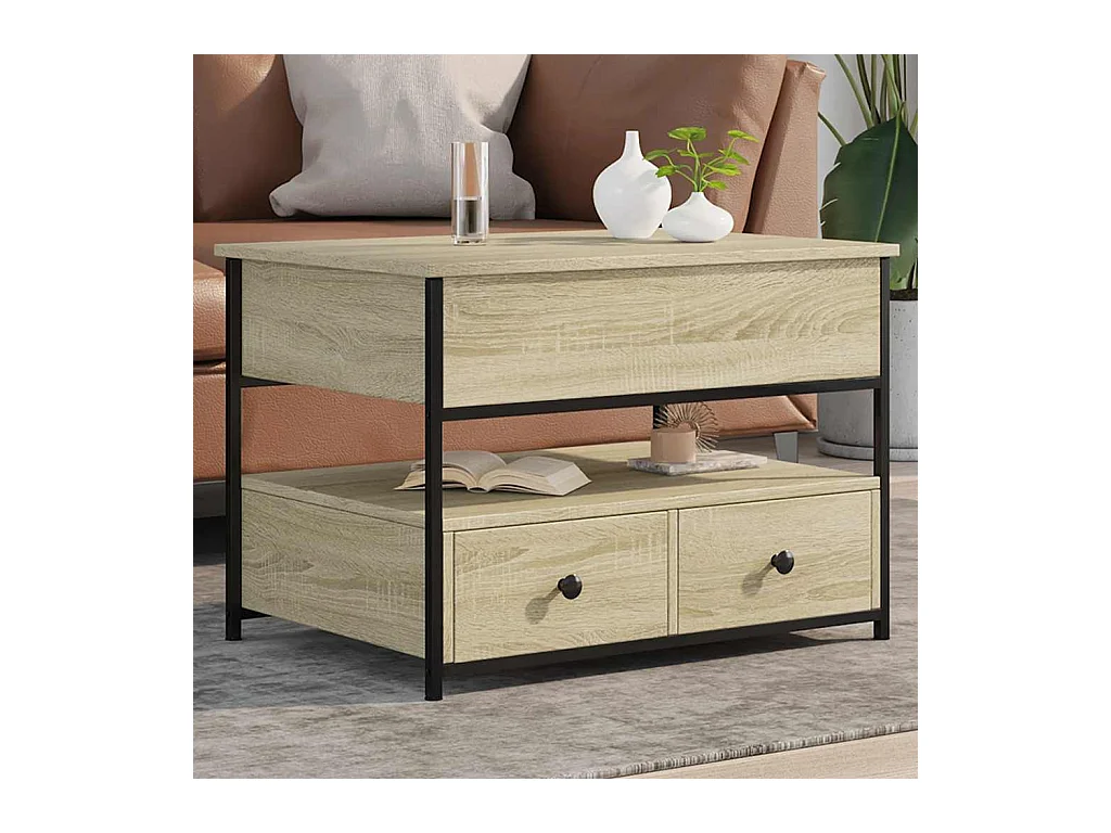Table basse chêne sonoma 70x50x50 cm bois d'ingénierie et métal