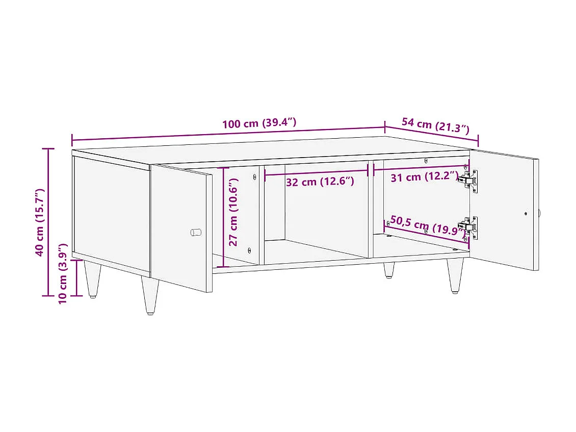 Couchtisch 100x54x40 cm Massivholz Mango