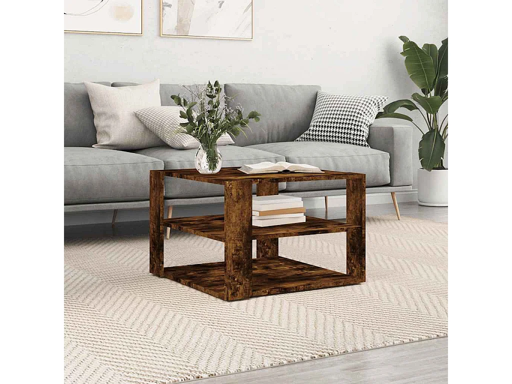 Table basse chêne fumé 58x58x40 cm bois d'ingénierie