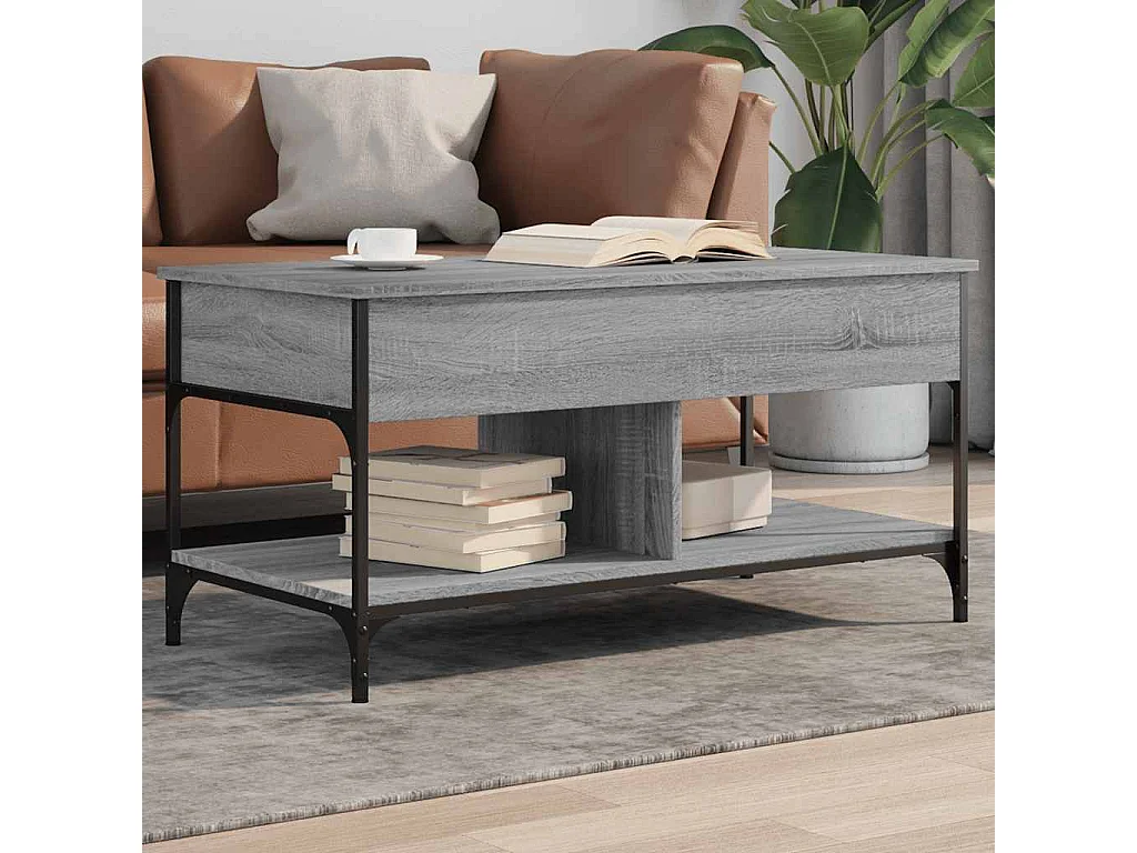 Table basse sonoma gris 100x50x50 cm bois d'ingénierie et métal