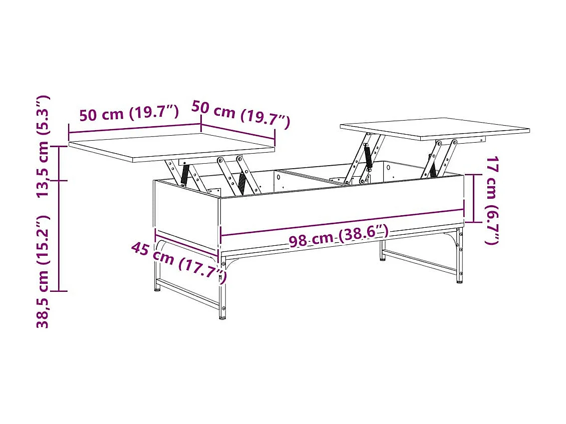 Salontafel 100x50x40 cm bewerkt hout en metaal sonoma eiken