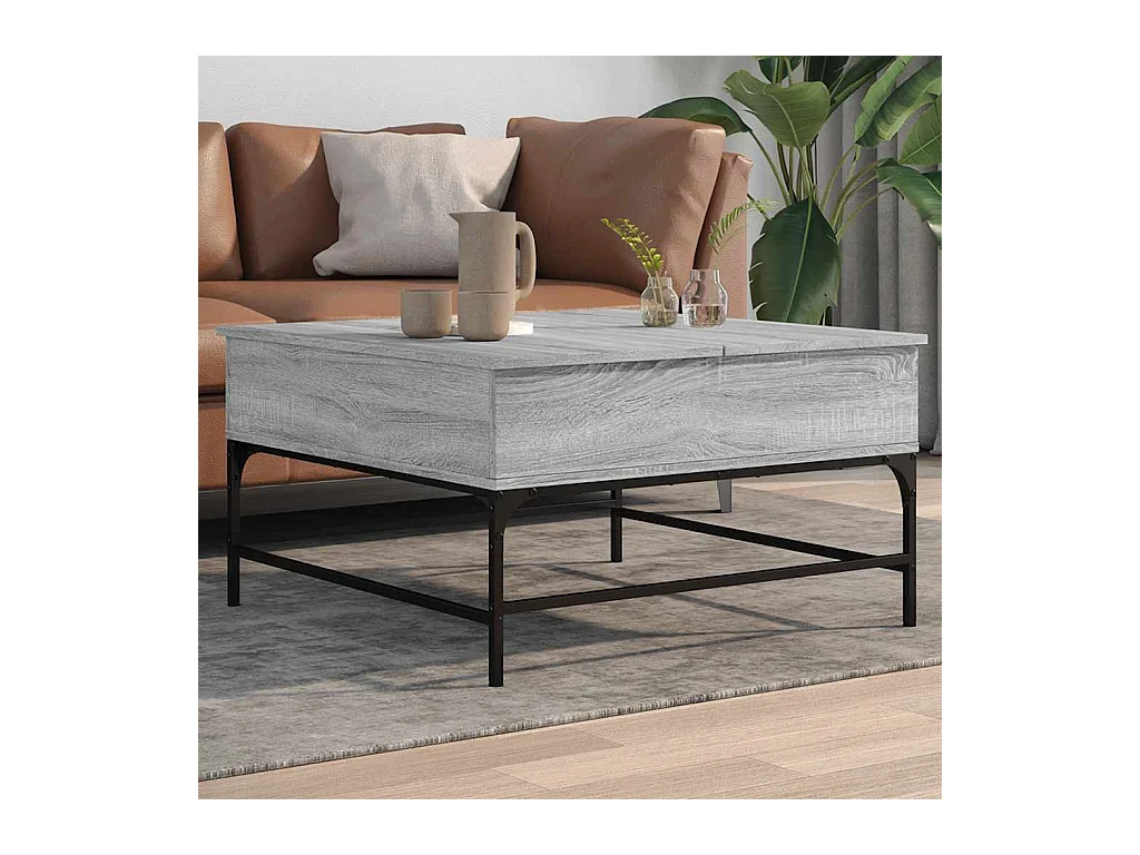 Table basse sonoma gris 80x80x45 cm bois d'ingénierie et métal