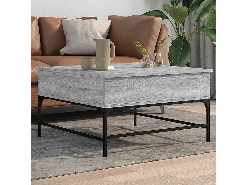 Table basse sonoma gris 80x80x45 cm bois d'ingénierie et métal