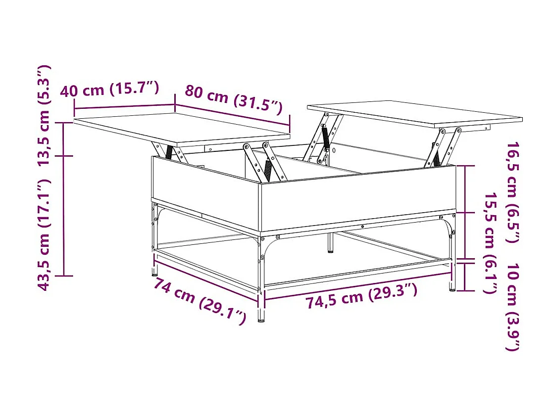 Table basse sonoma gris 80x80x45 cm bois d'ingénierie et métal