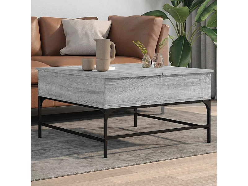 Table basse sonoma gris 80x80x45 cm bois d'ingénierie et métal