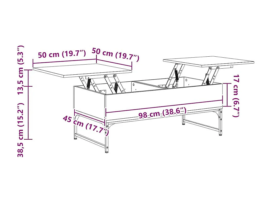 Table basse chêne fumé 100x50x40 cm bois d'ingénierie et métal