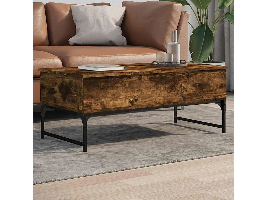 Table basse chêne fumé 100x50x40 cm bois d'ingénierie et métal