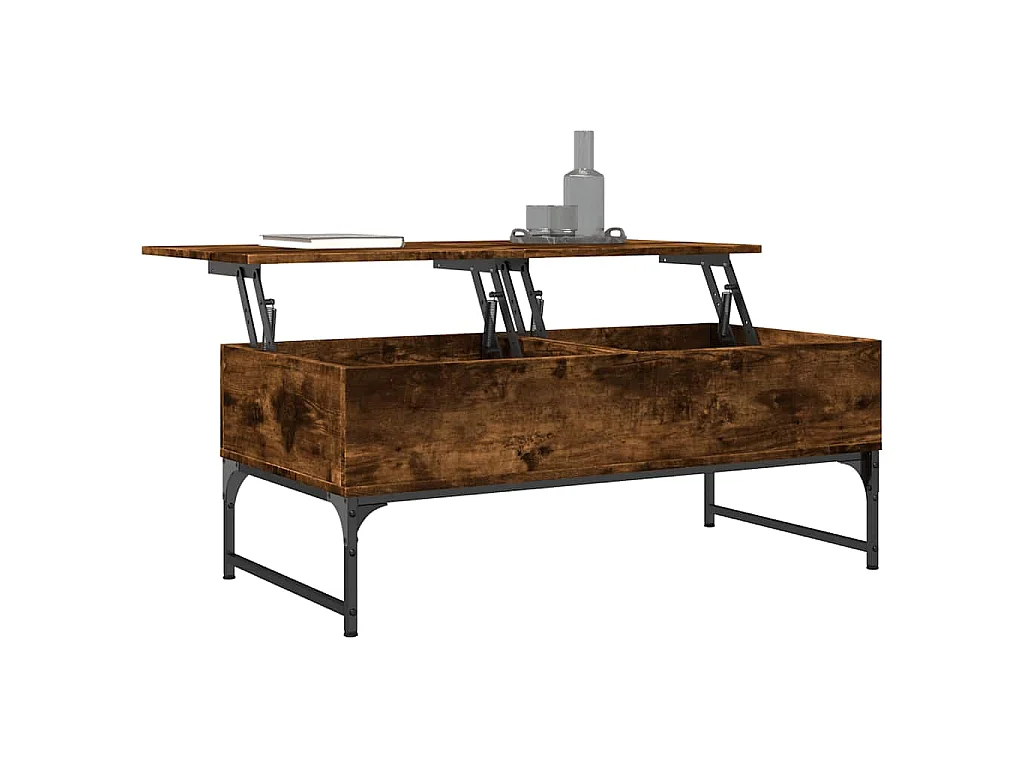 Table basse chêne fumé 100x50x40 cm bois d'ingénierie et métal