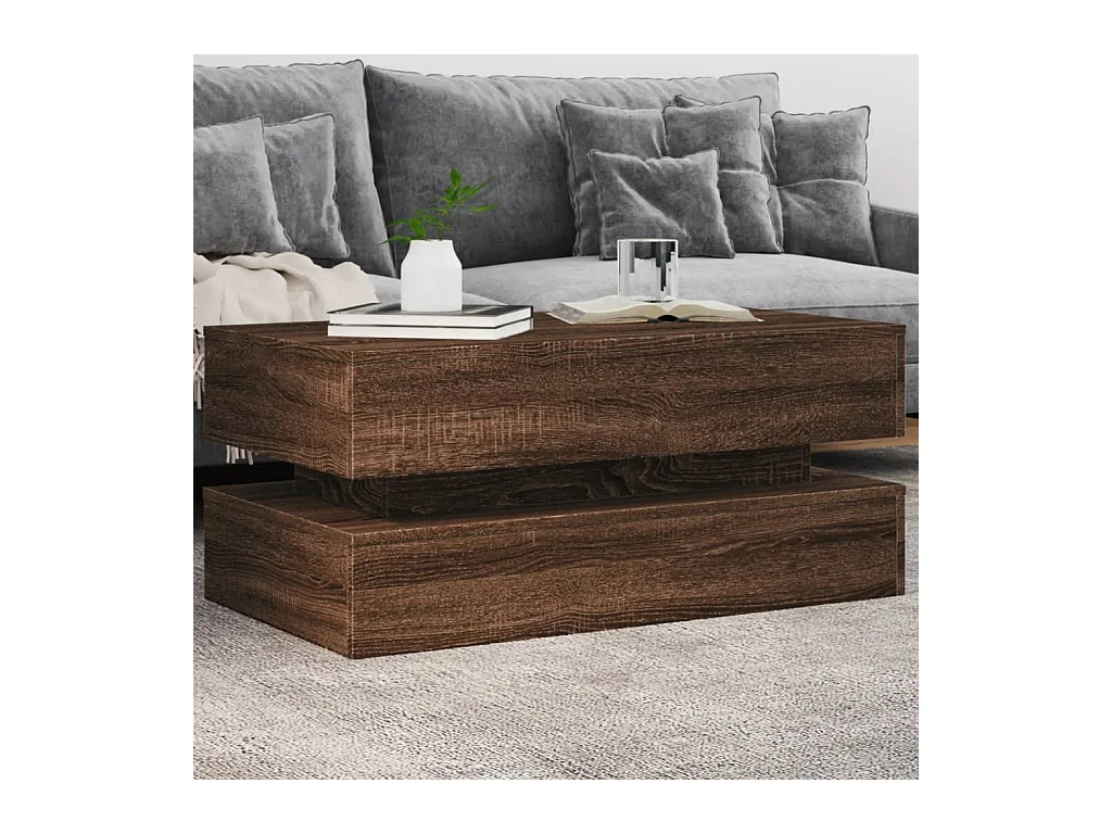 Table basse avec lumières LED chêne marron 90x50x40 cm