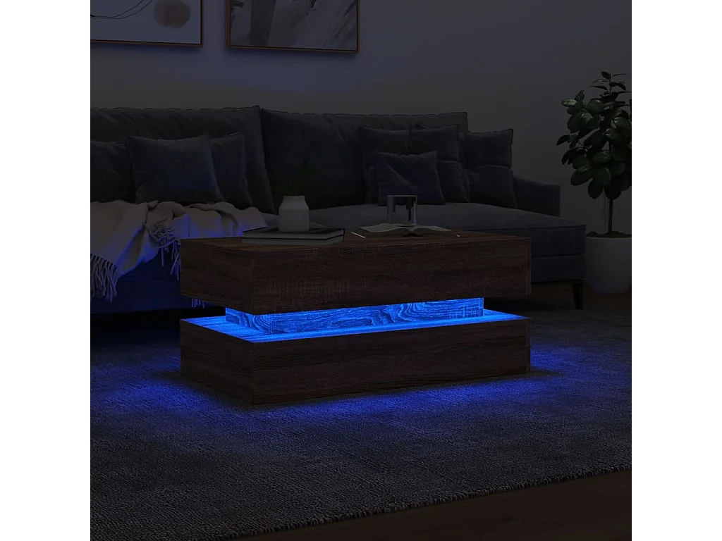 Table basse avec lumières LED chêne marron 90x50x40 cm