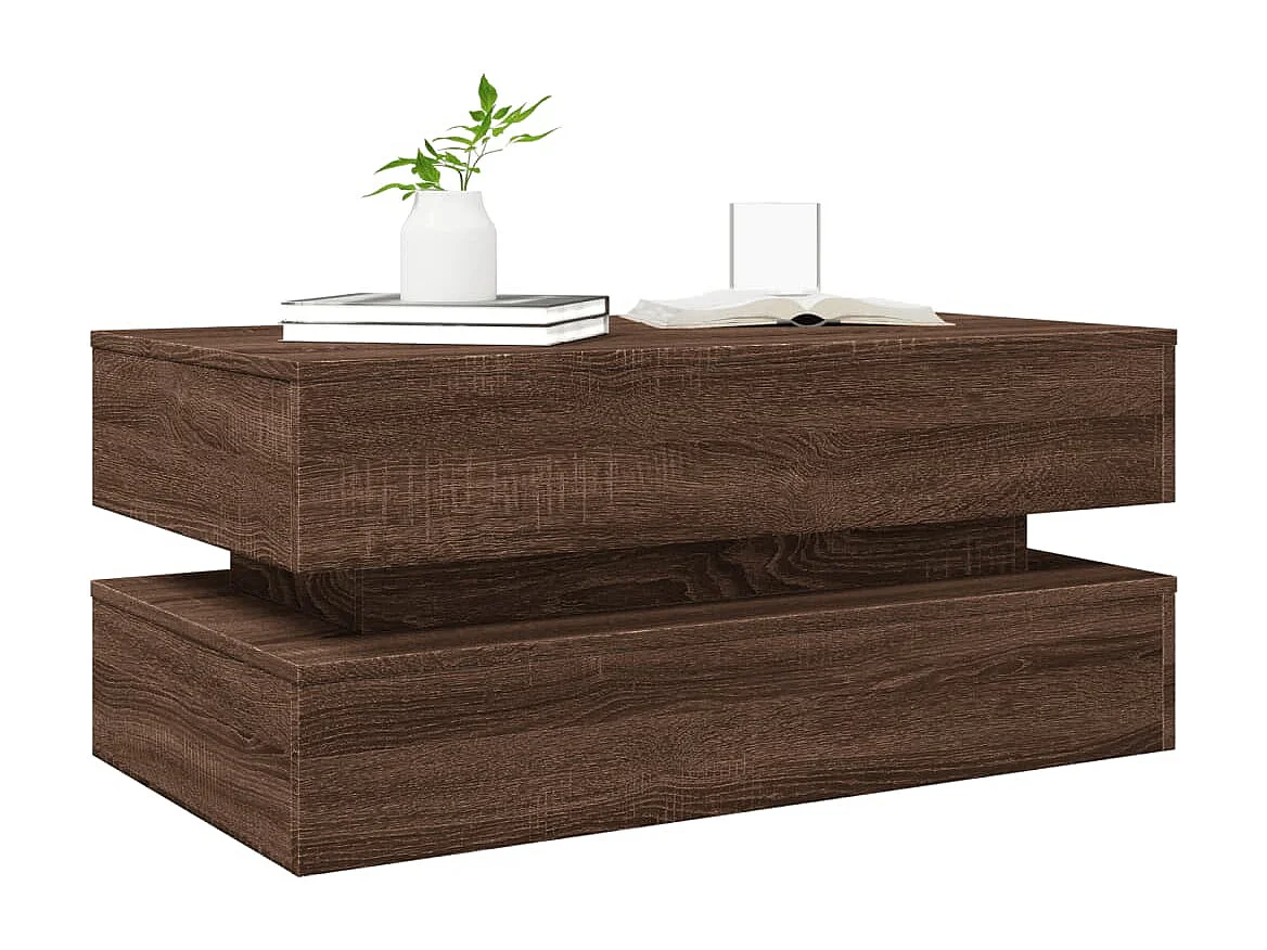 Table basse avec lumières LED chêne marron 90x50x40 cm