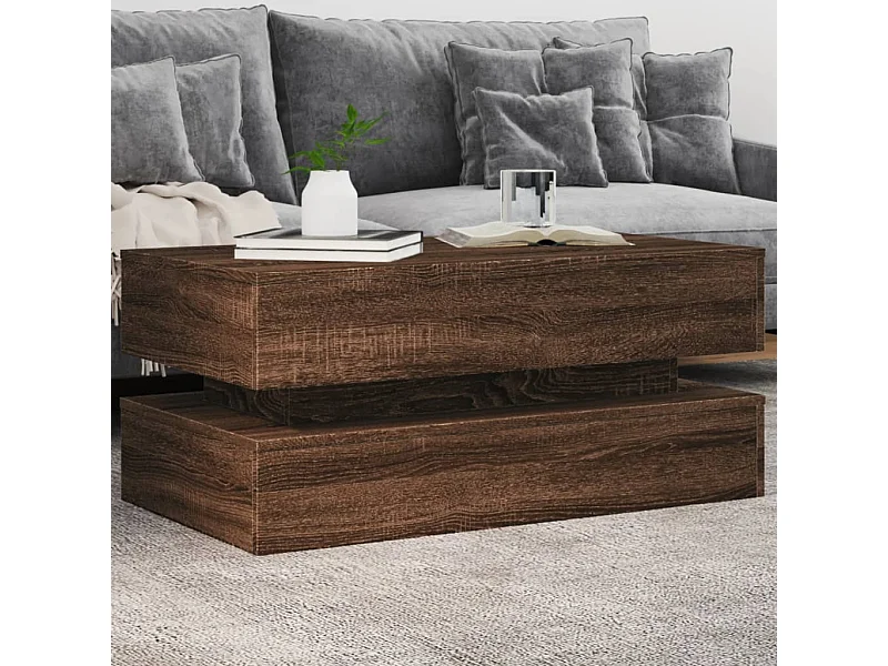 Table basse avec lumières LED chêne marron 90x50x40 cm