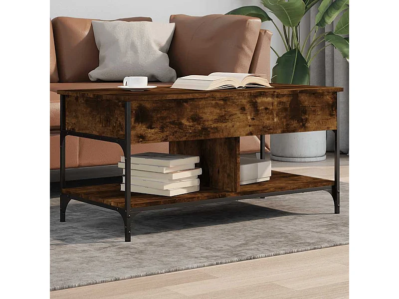 Table basse chêne fumé 100x50x50 cm bois d'ingénierie et métal