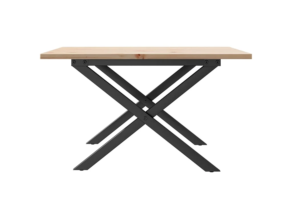 Mesa de centro marco X madera maciza pino y acero 60x60x40 cm