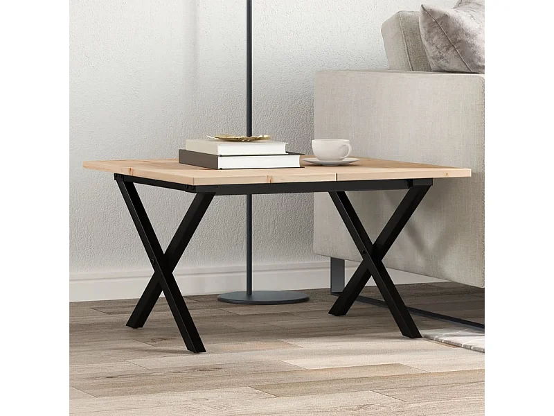 Salontafel X-frame 60x60x40 cm massief grenenhout en staal