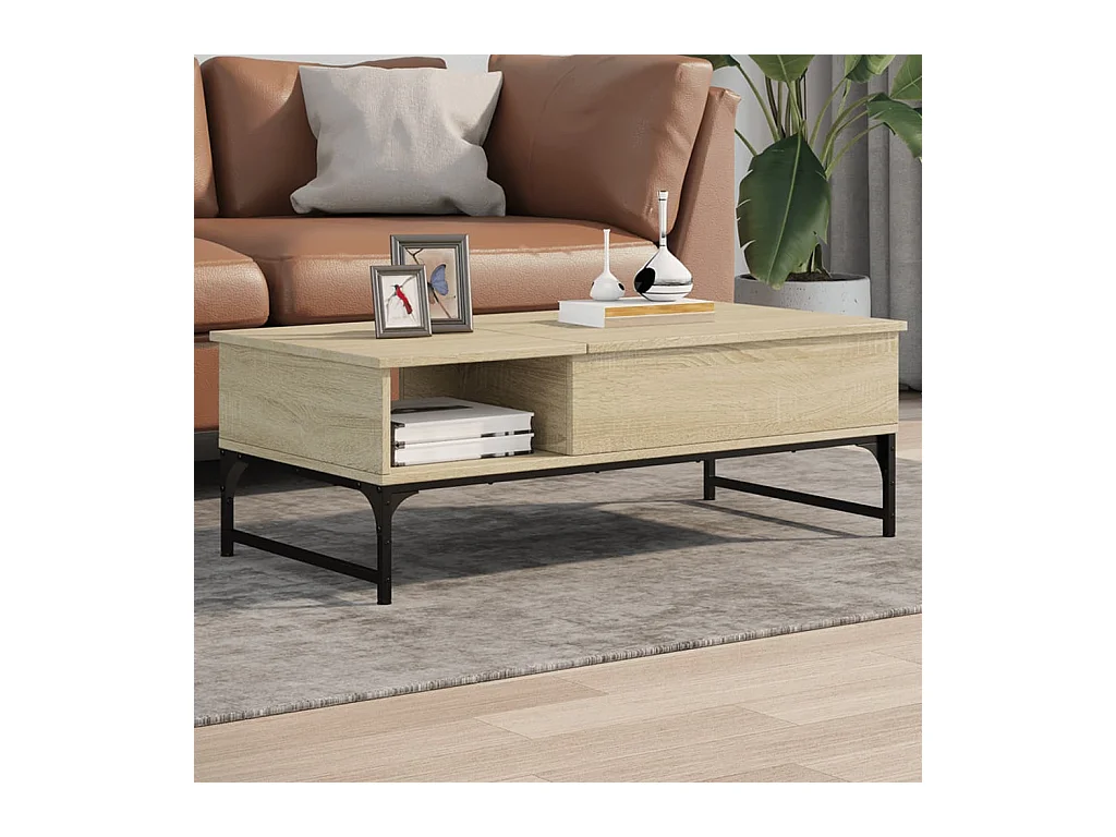 Tavolino Salotto Rovere Sonoma 100x50x35 cm Multistrato Metallo