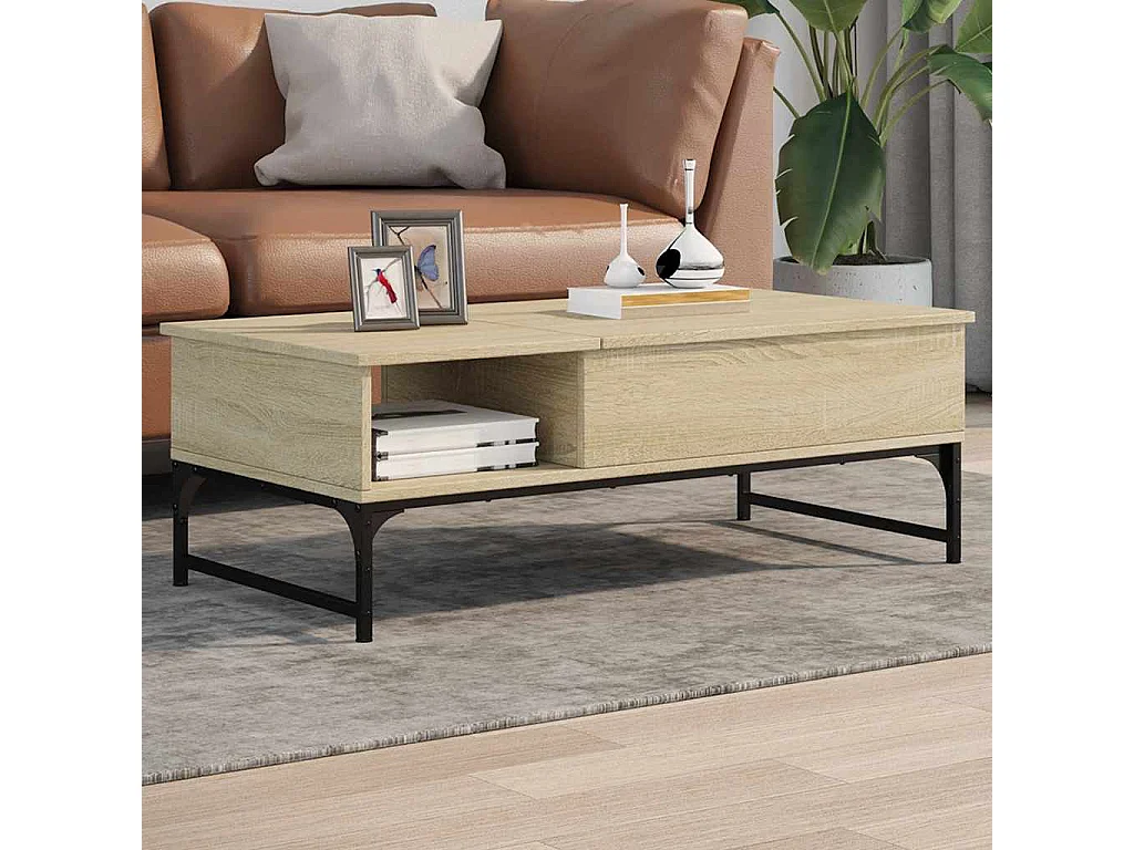 Table basse chêne sonoma 100x50x35cm bois d'ingénierie et métal