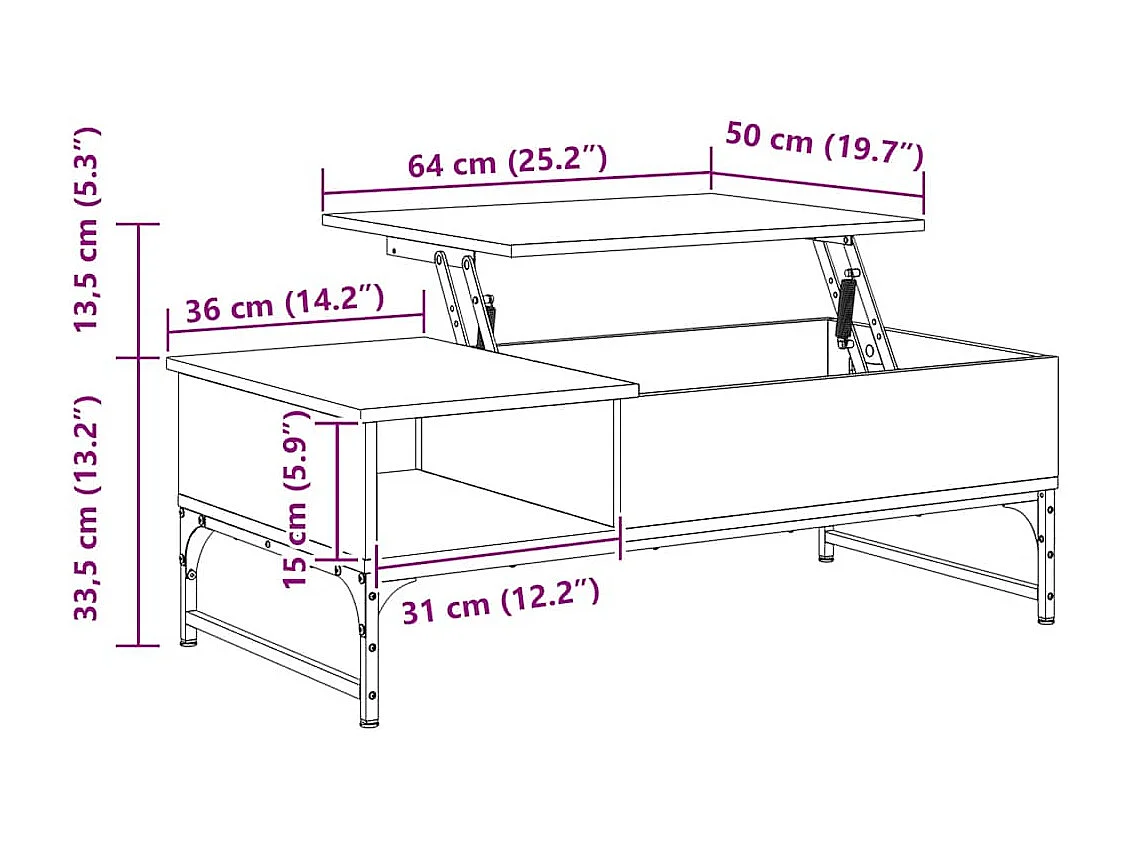 Table basse chêne sonoma 100x50x35cm bois d'ingénierie et métal