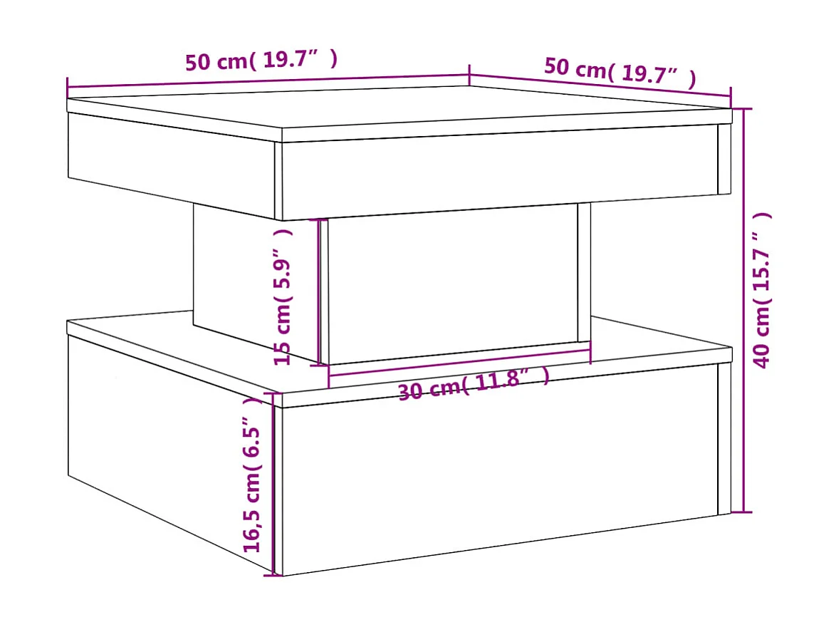 Couchtisch mit LED-Leuchten Betongrau 50x50x40 cm