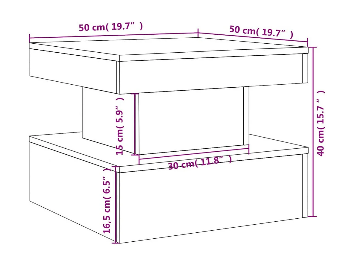 Salontafel met metalen poten 50x50x40 cm gerookt eikenkleurig