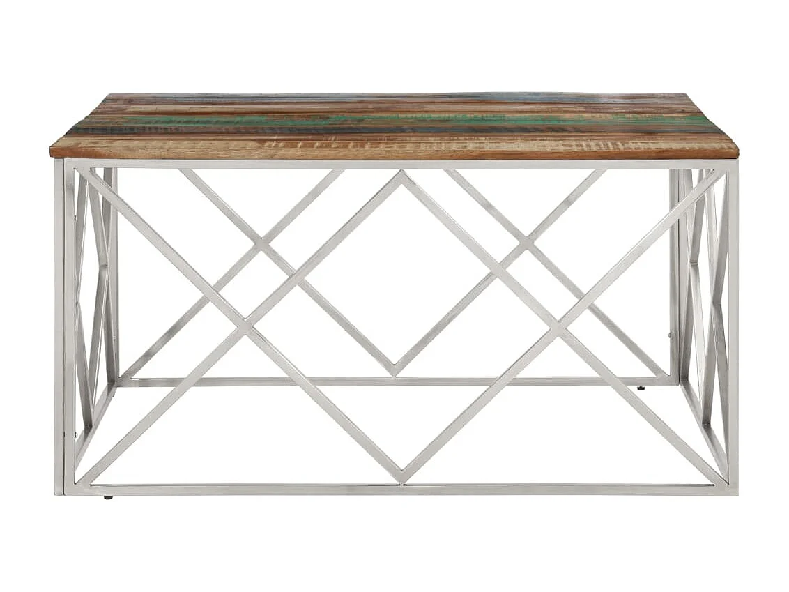 Salontafel roestvrij staal en gerecycled hout zilverkleurig