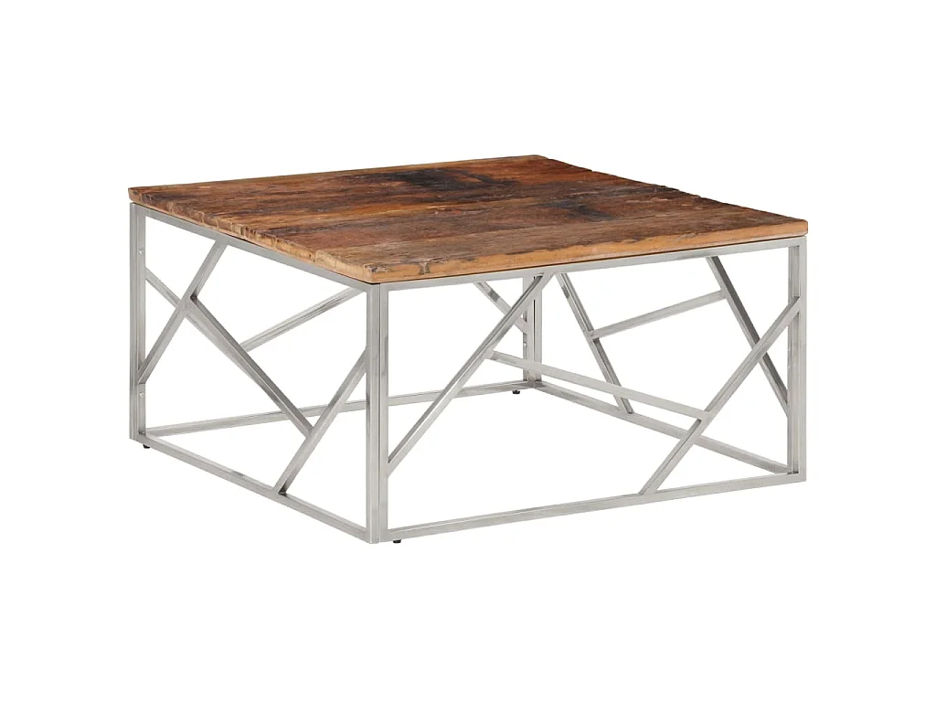 Mesa centro aço inoxidável/madeira ferroviária maciça prateado