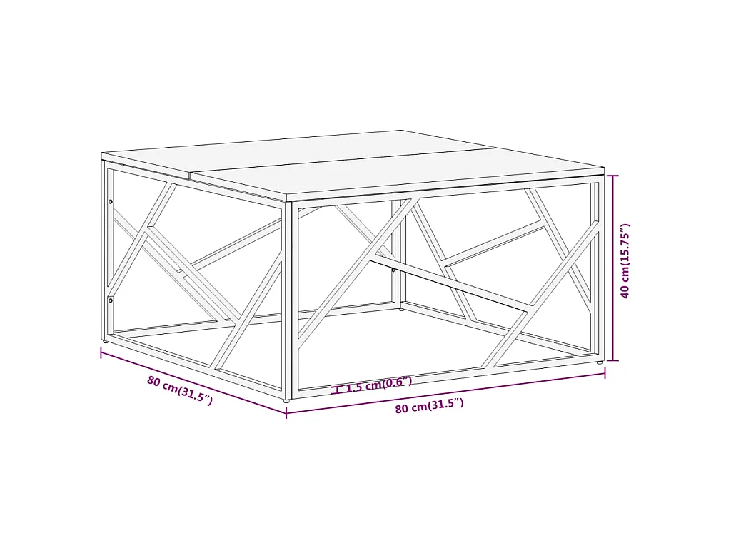 Mesa centro aço inoxidável/madeira ferroviária maciça prateado