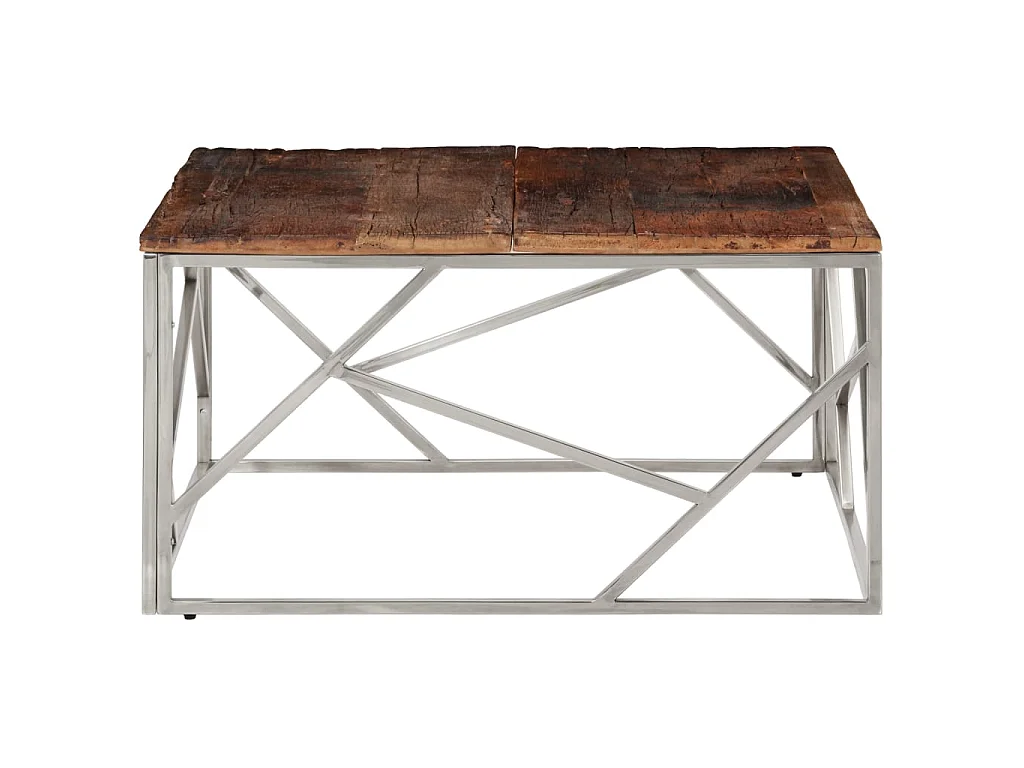 Mesa centro aço inoxidável/madeira ferroviária maciça prateado