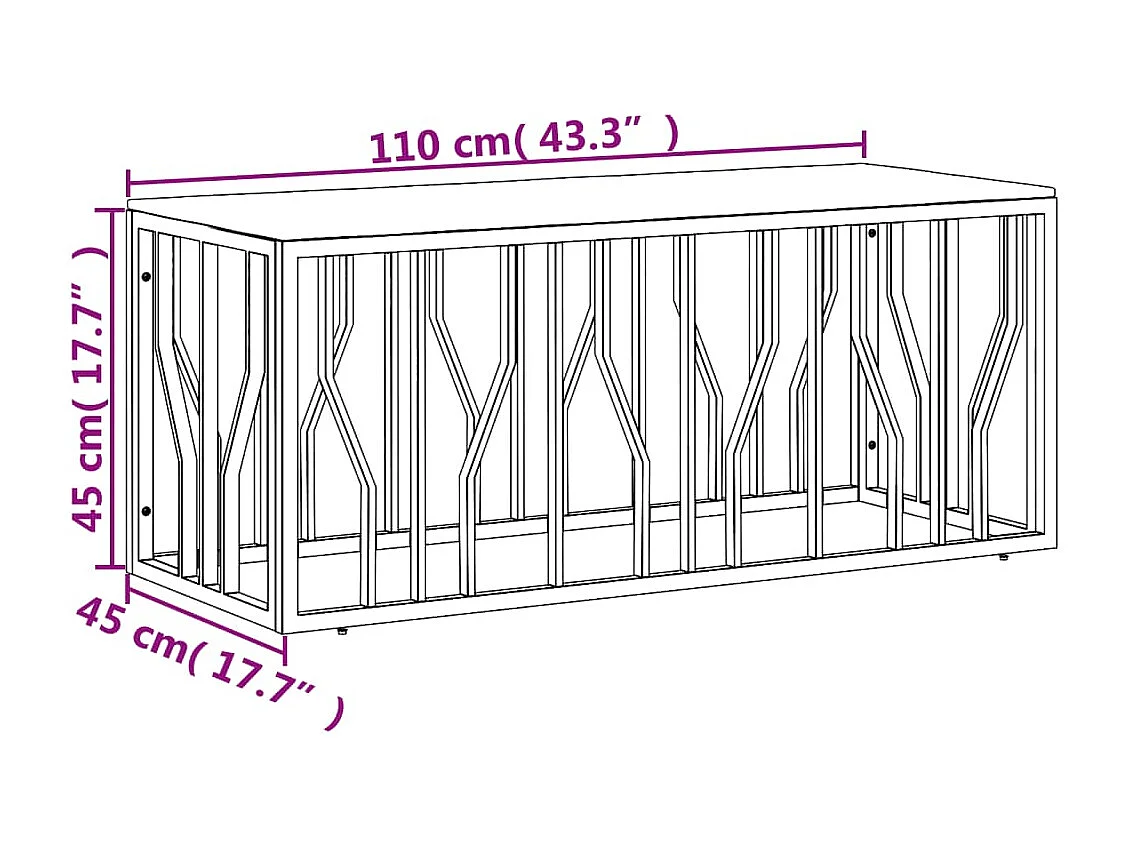 Table basse doré acier inoxydable et bois massif récupération