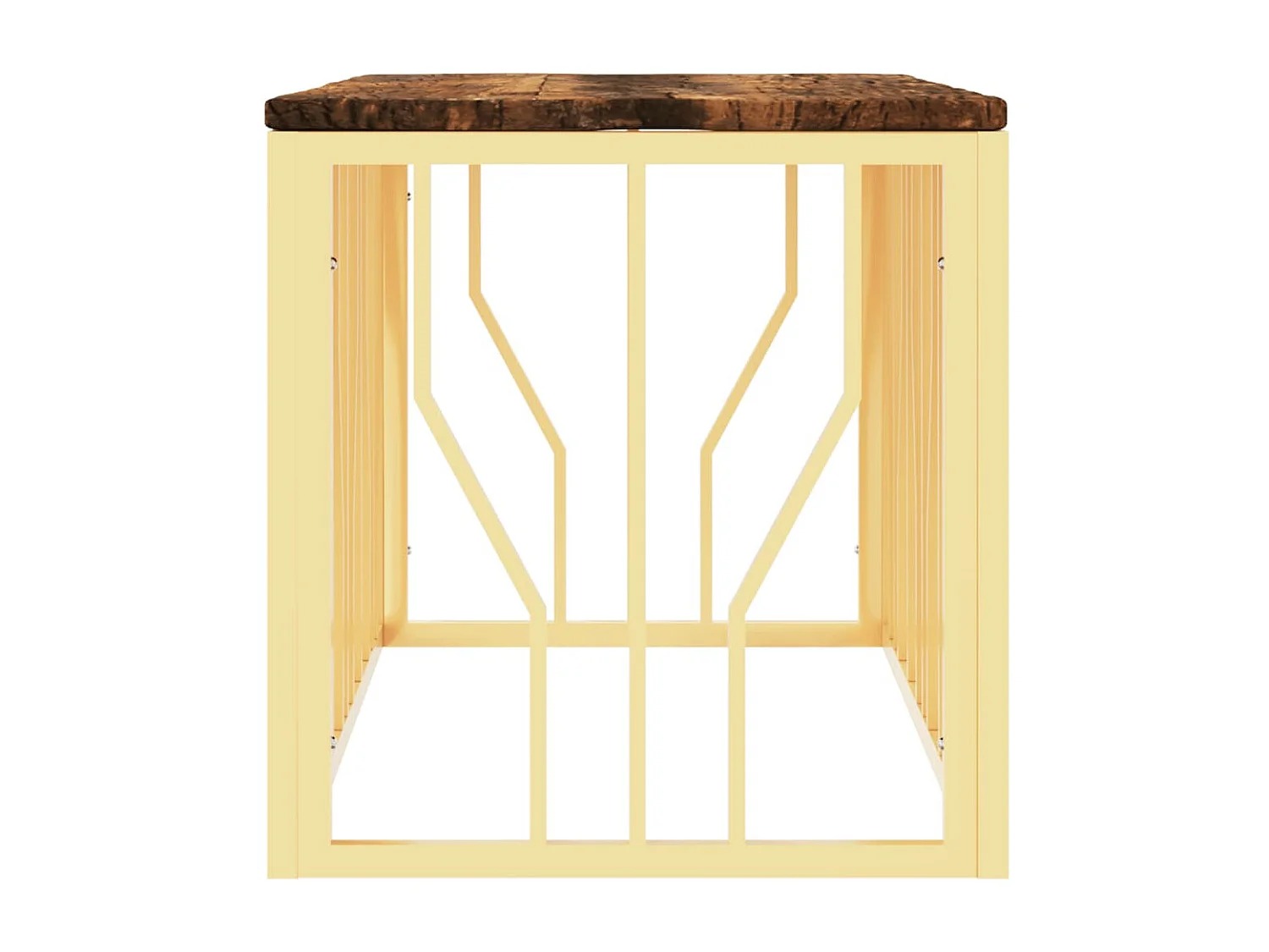 Table basse doré acier inoxydable et bois massif récupération